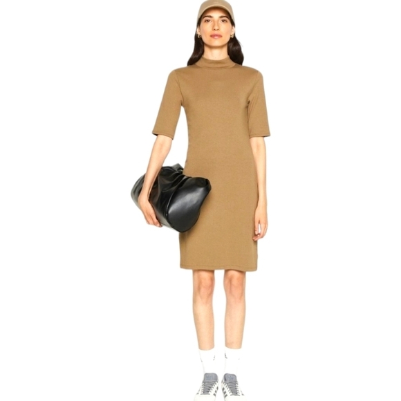 GAP Women Modern Mockneck Mini Dress Dried Moss 3/4 Sleeves Fitted Sz LG NWT - Picture 4 of 15